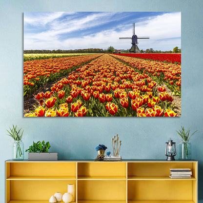 Windmill Over Tulip Fields Wall Art