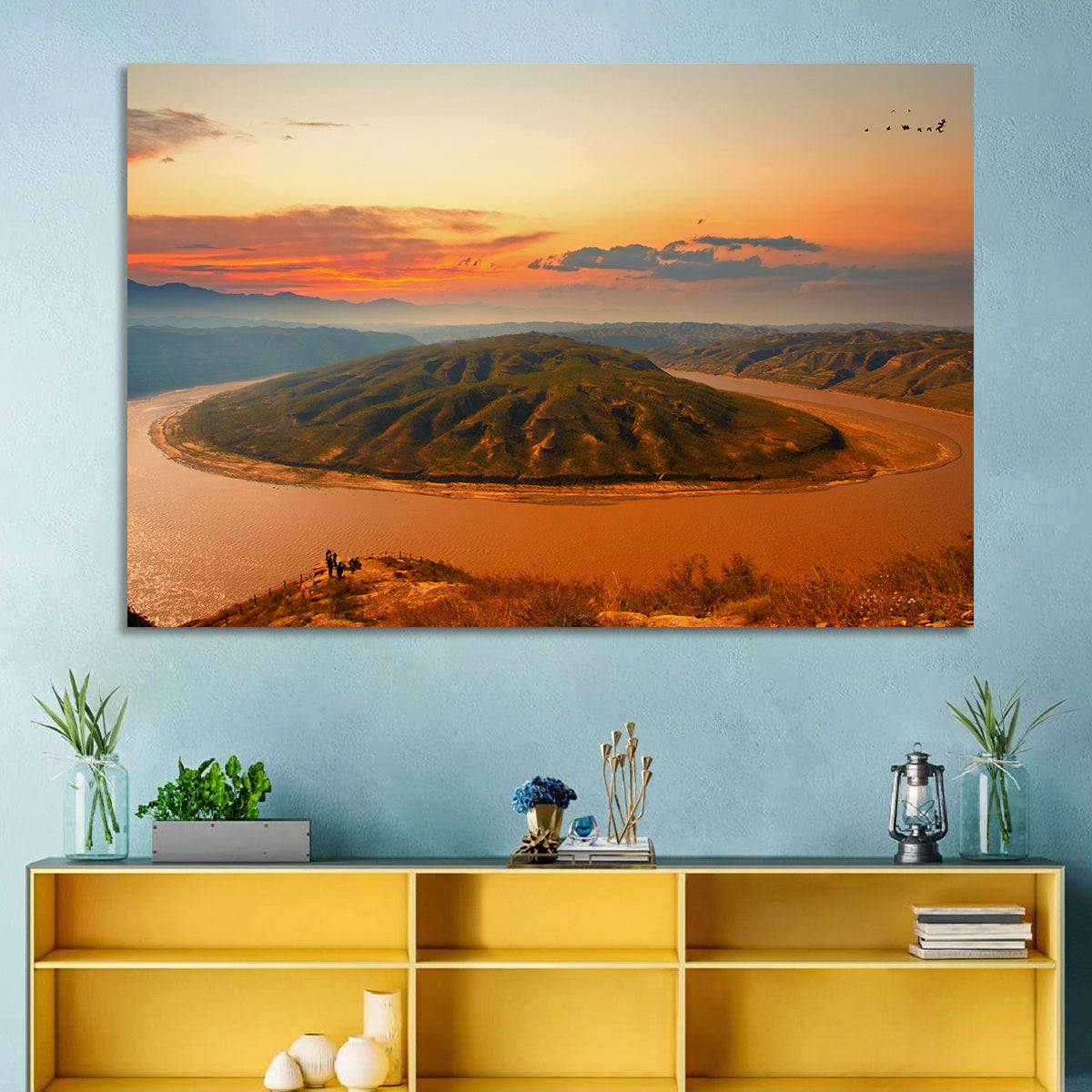 Yellow River Qianshan Bend Wall Art in a room, landscape