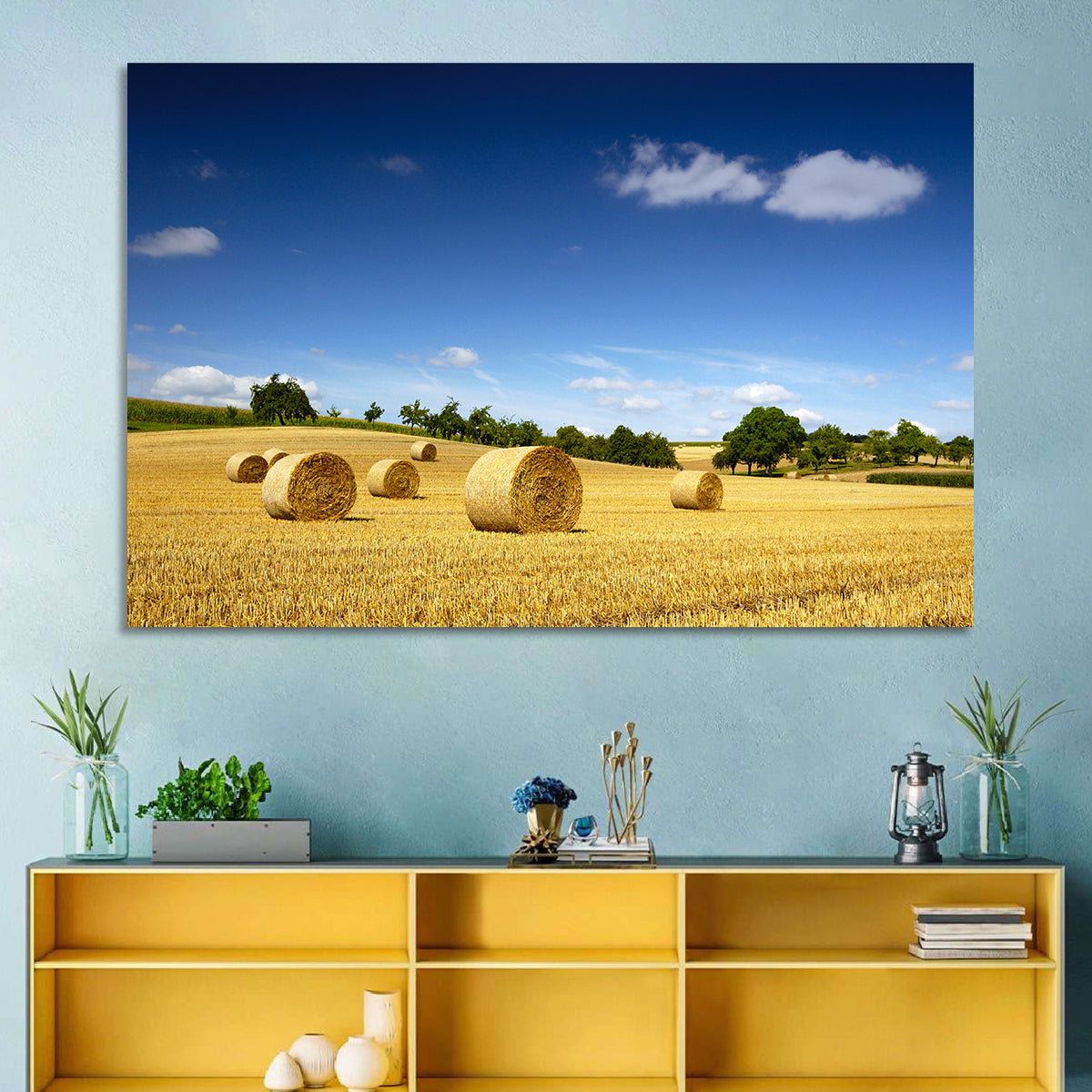 Late Summer Straw Bales Wall Art in a room, landscape