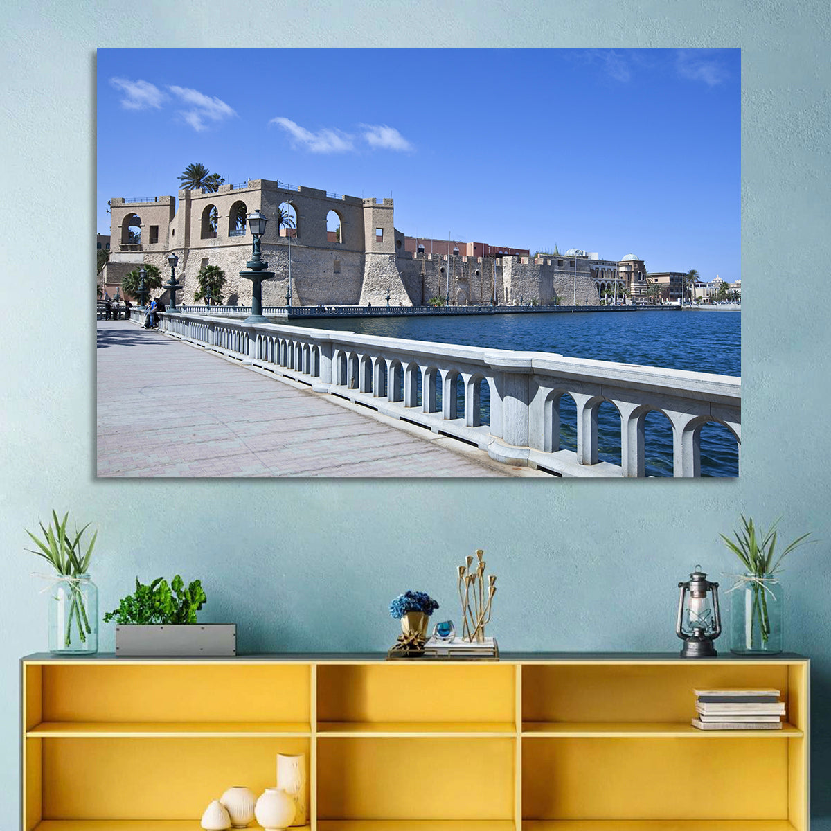 Red Fort Waterfront Wall Art in a room, landscape