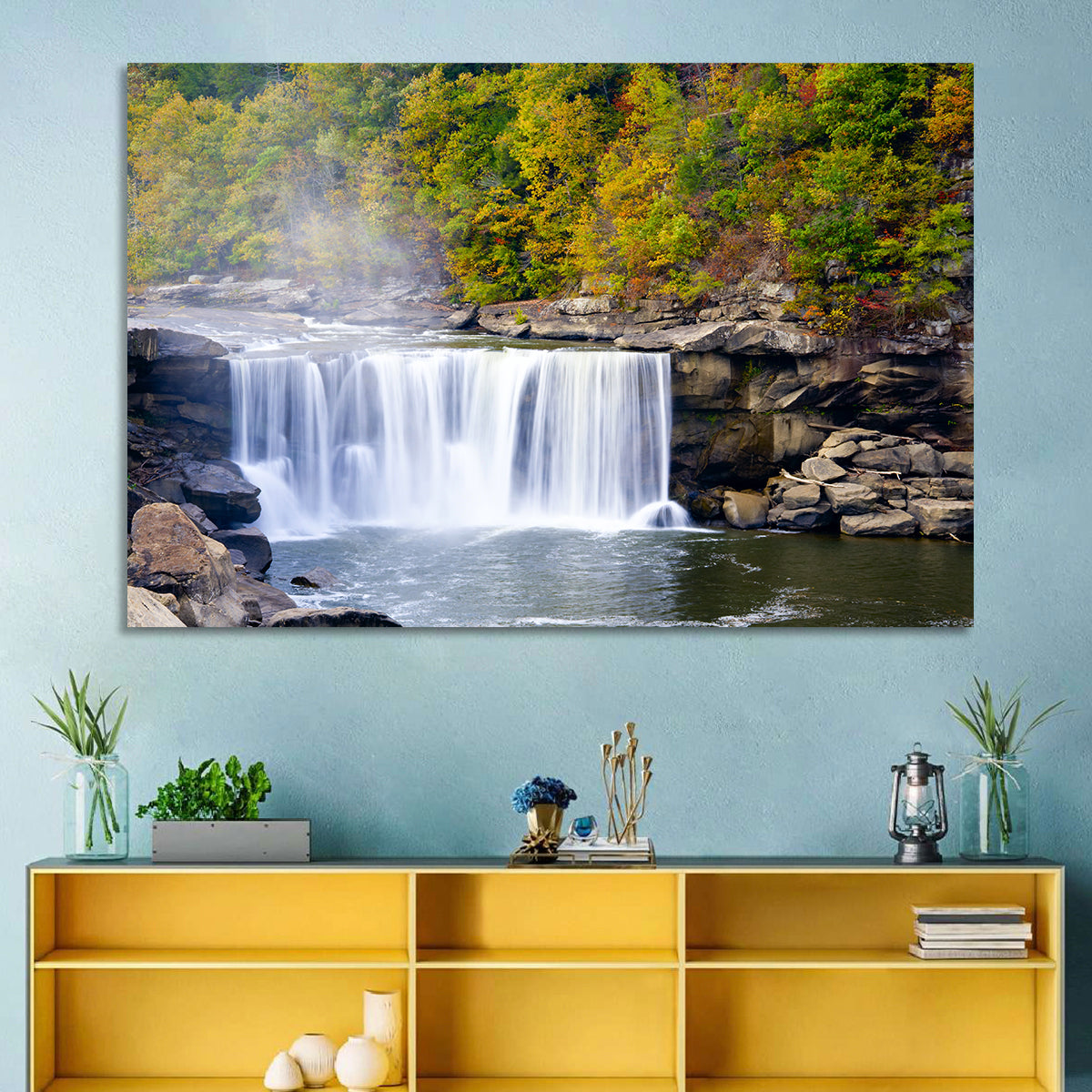Cumberland Falls Long Exposure Wall Art in a room, landscape