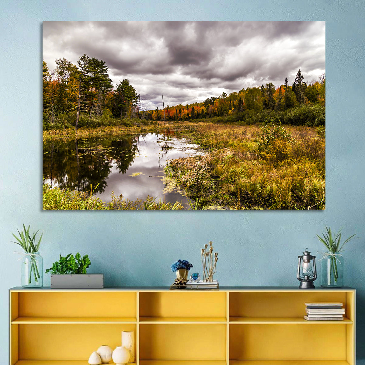 Michigan Autumn Marsh Wall Art in a room, landscape