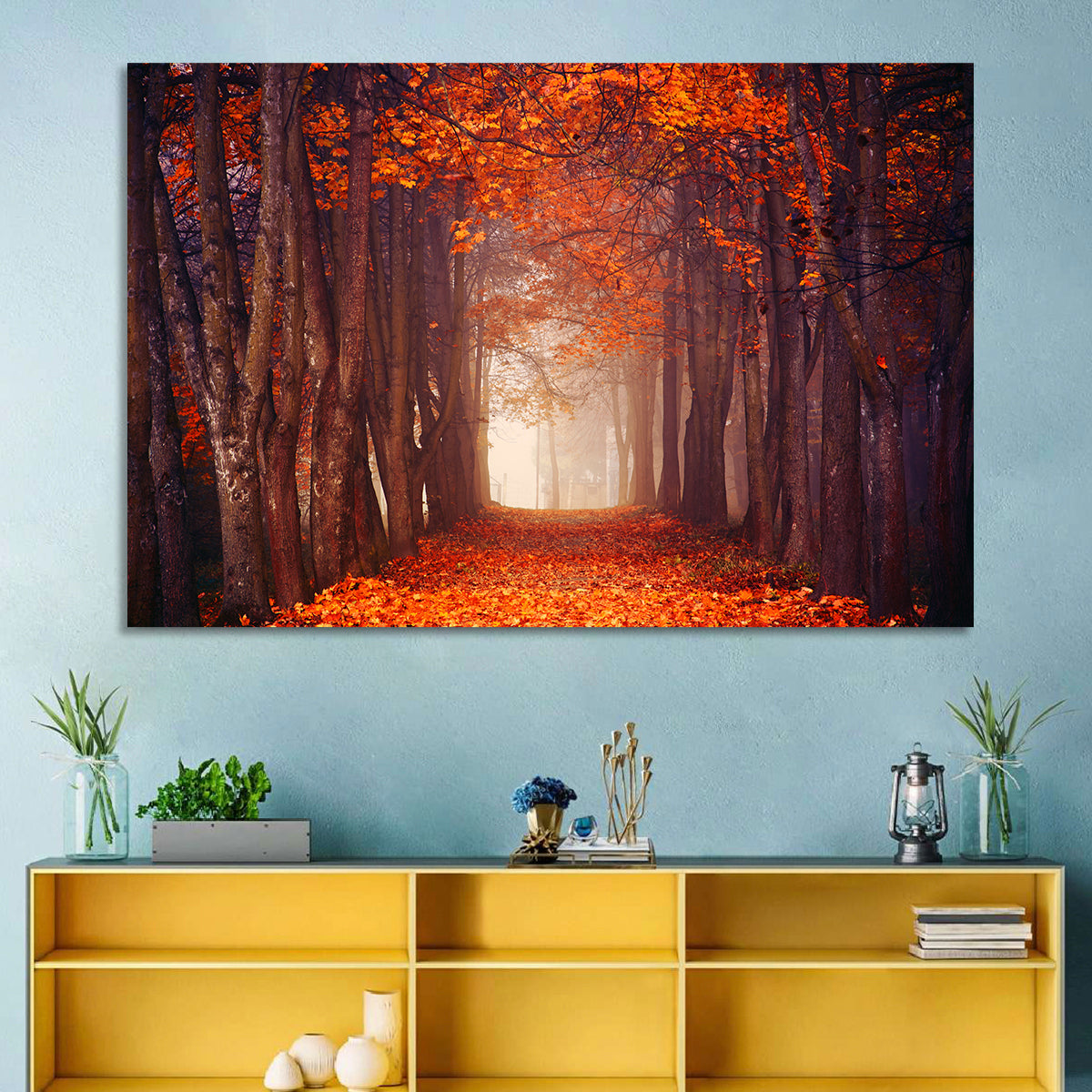 Misty Autumn Forest Path Wall Art