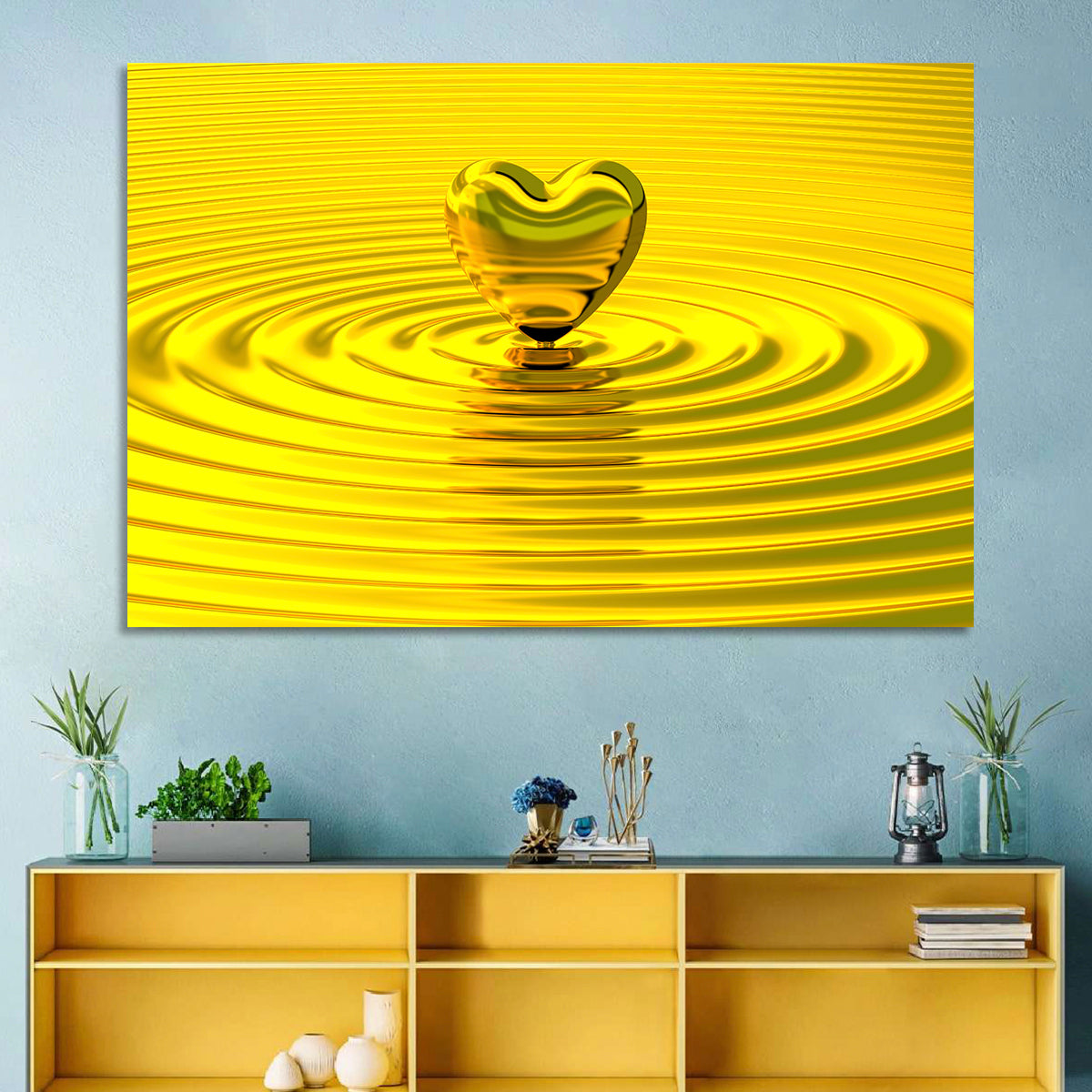 Golden Heart Ripples Wall Art in a room, landscape