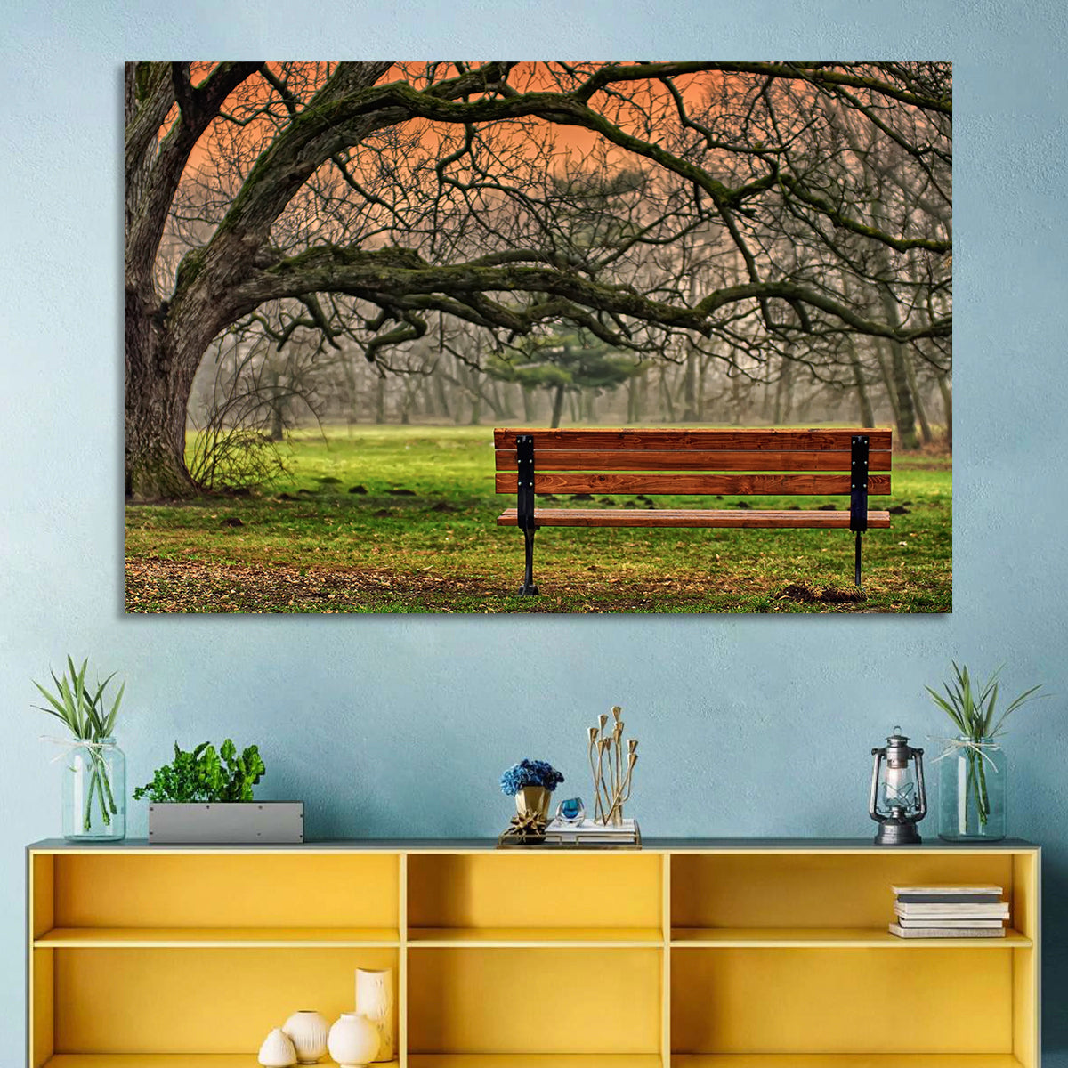 Misty Autumn Park Bench Wall Art