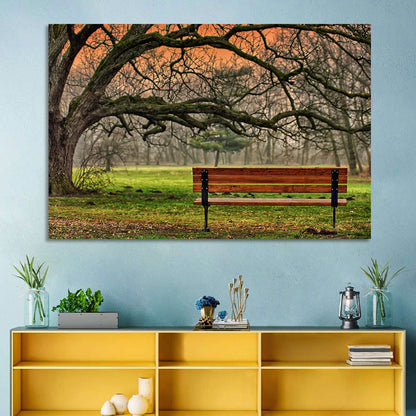 Misty Autumn Park Bench Wall Art