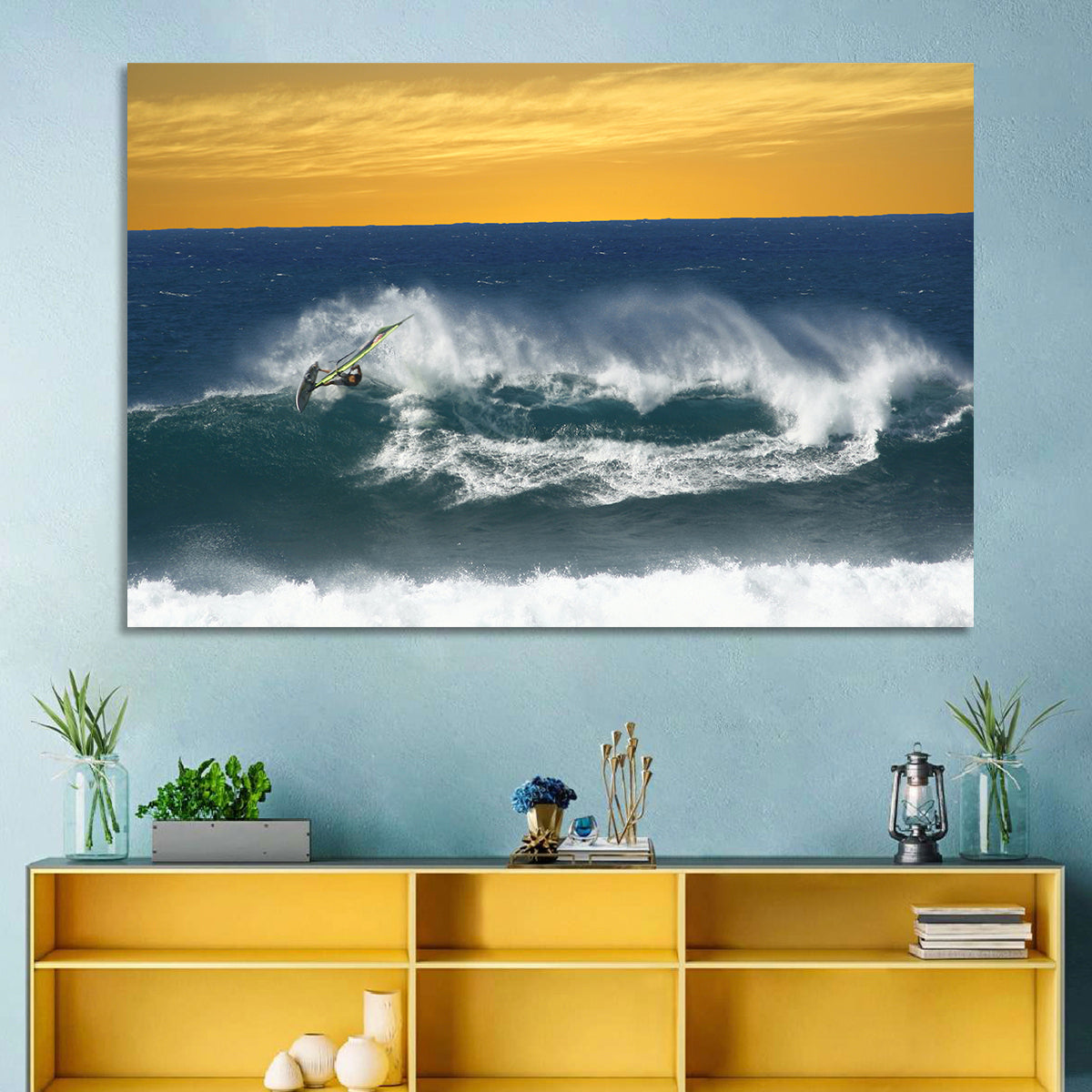 Windsurfer at Golden Wave Wall Art in a room, landscape