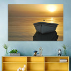 White Rowboat on Golden Sea Wall Art