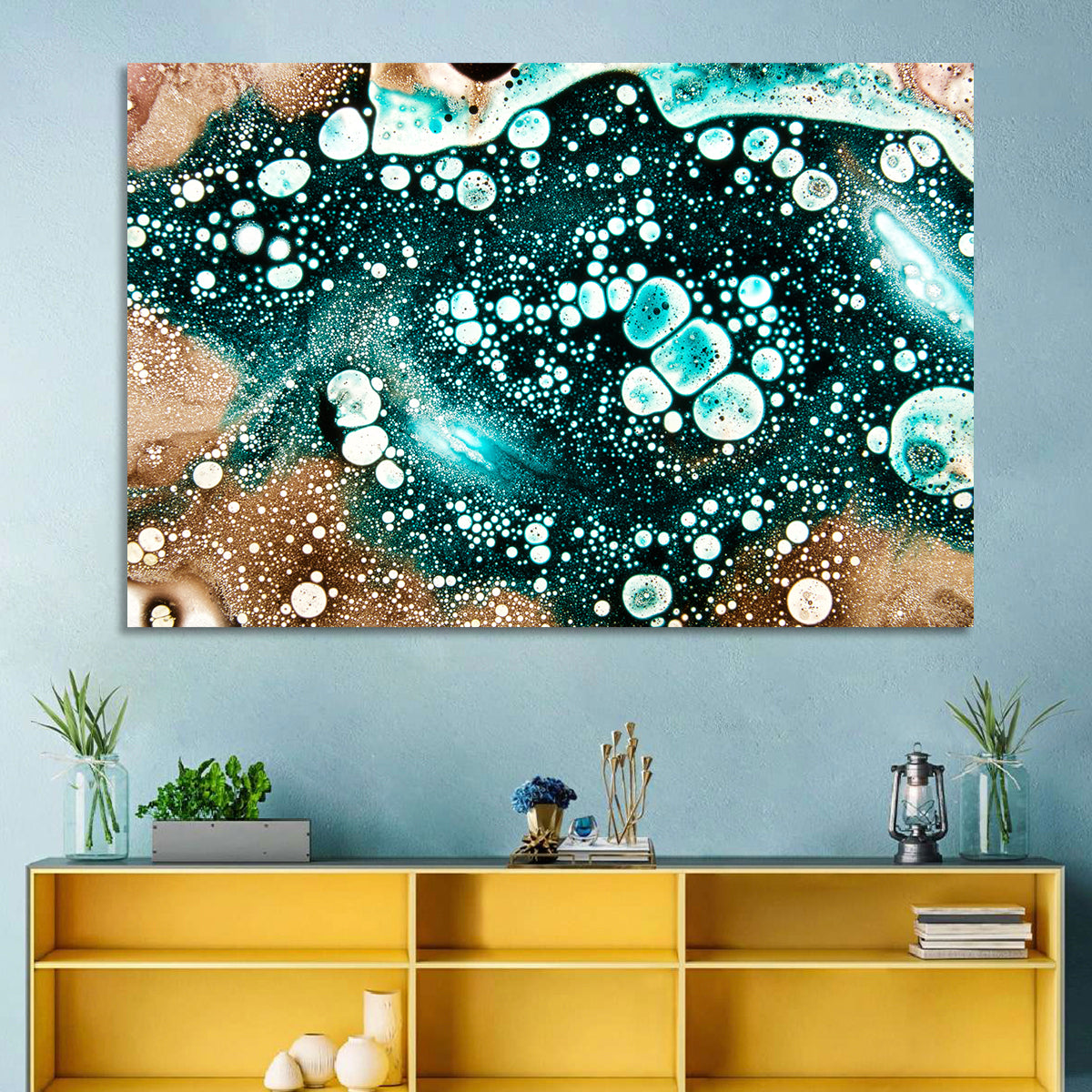 Teal Oil and Water Bubble Abstract Wall Art