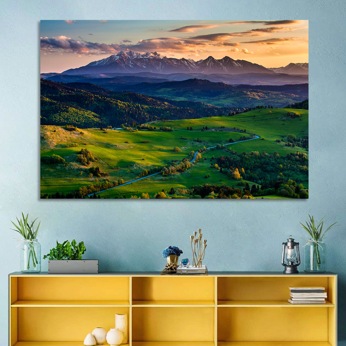 Tatras Golden Hour Vista Wall Art in a room, landscape