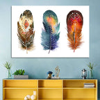 Boho Watercolor Feather Trio Wall Art