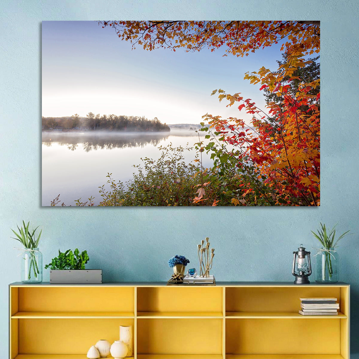 Algonquin Morning Mist Wall Art in a room, landscape