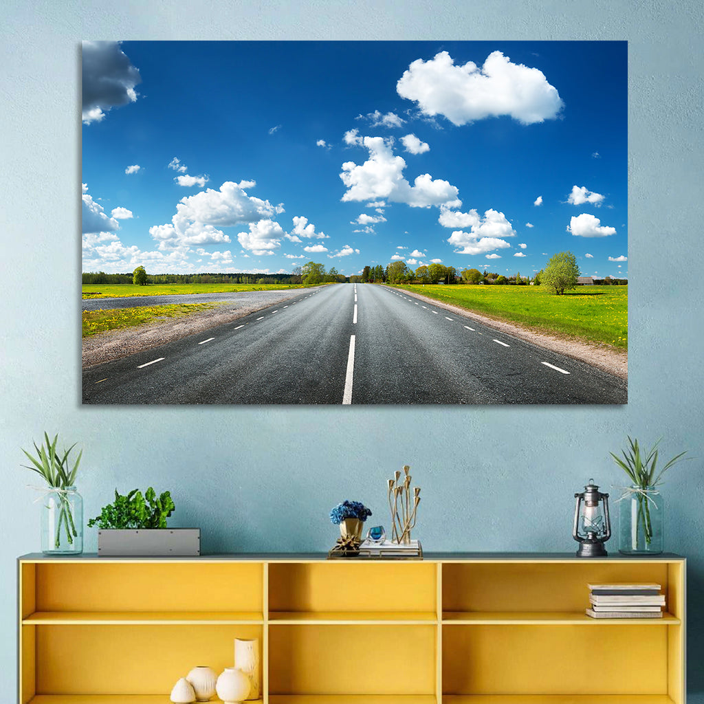 Asphalt Road Through Meadow Wall Art