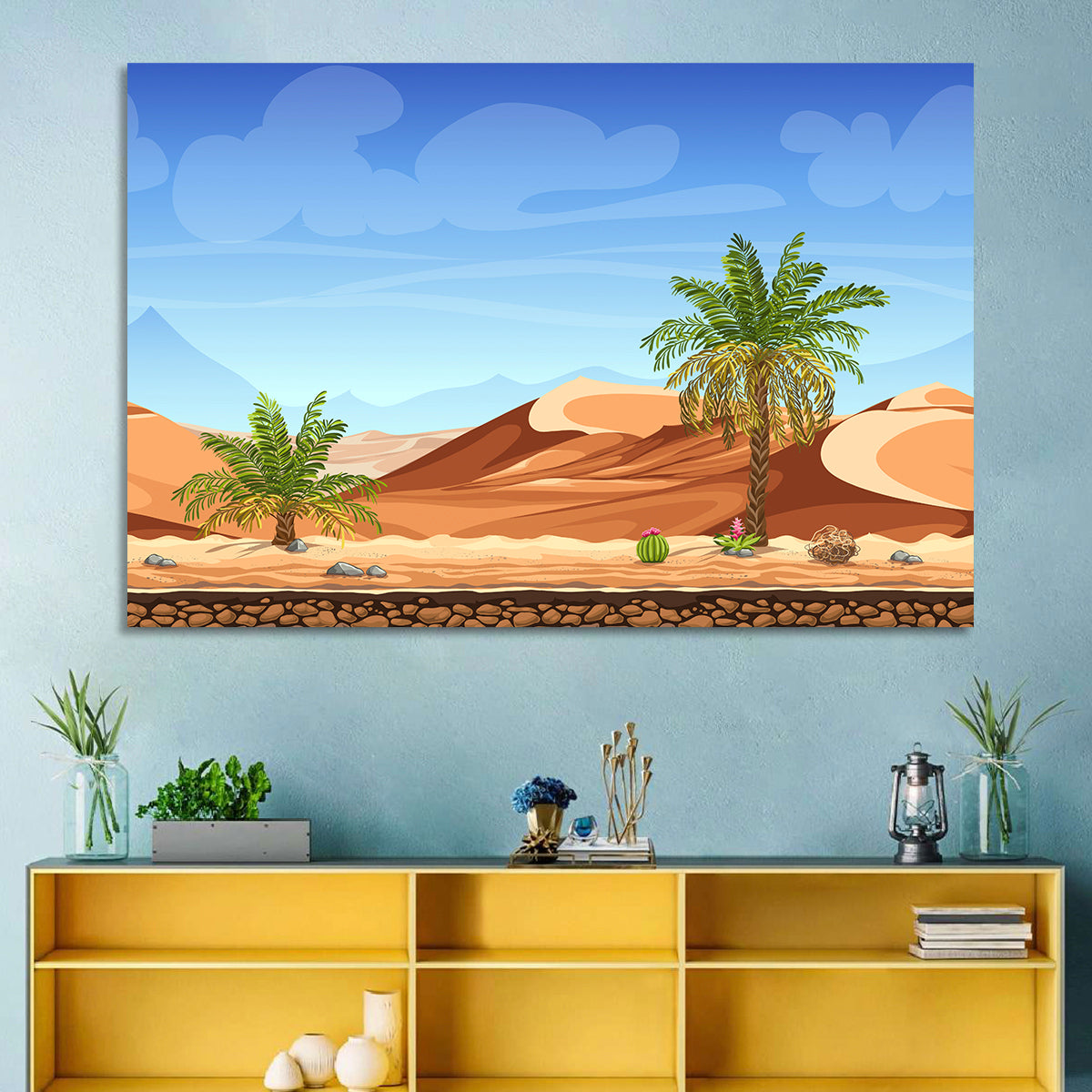 Digital Desertscape Wall Art in a room, landscape