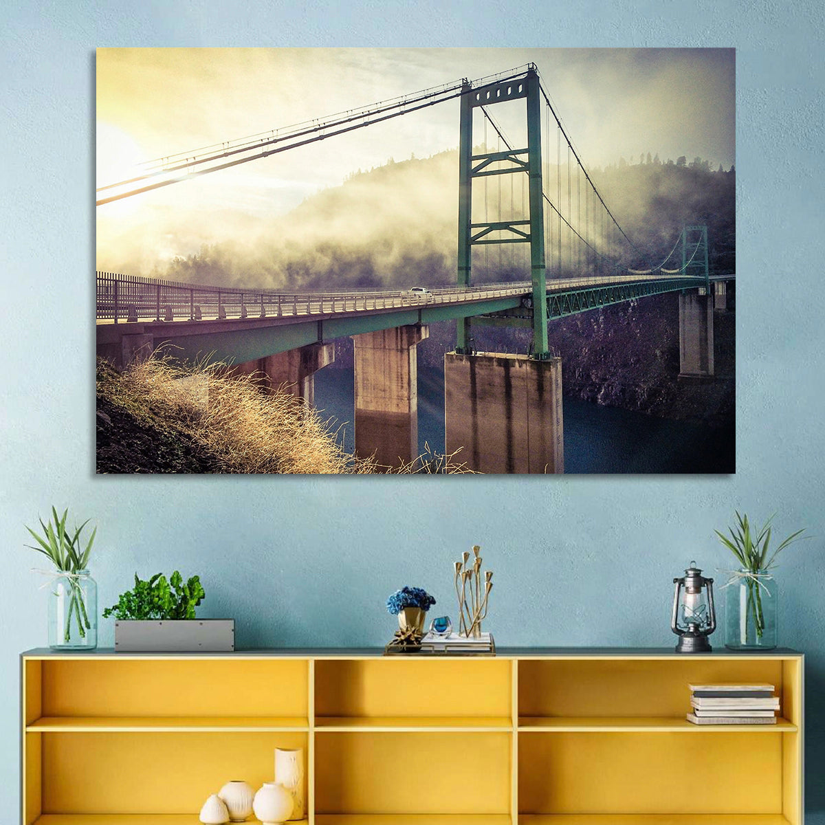 Bridge Over Lake Oroville Wall Art in a room, landscape