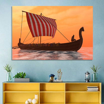 Viking Longship at Dusk Wall Art