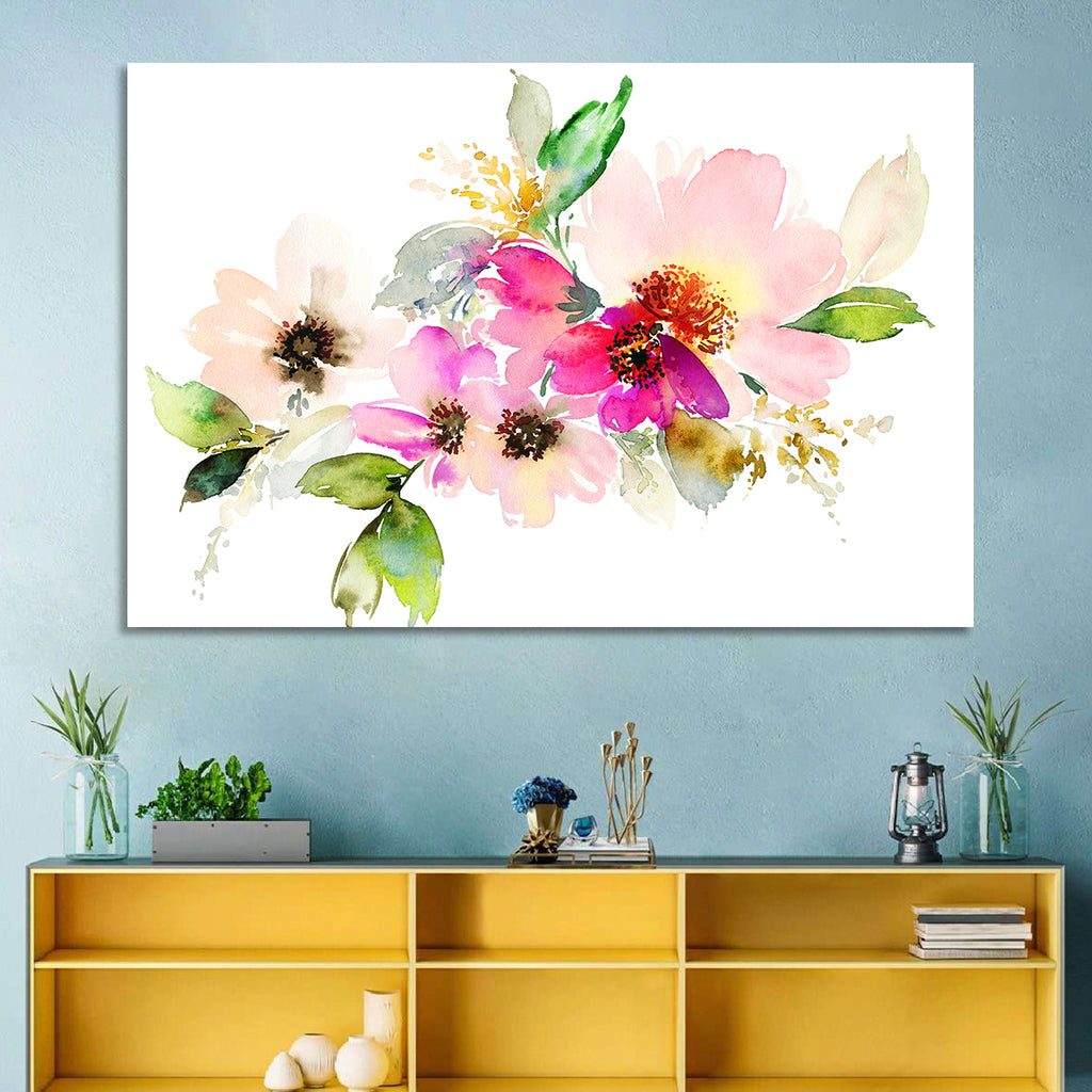 Delicate Pink Floral Watercolor Wall Art