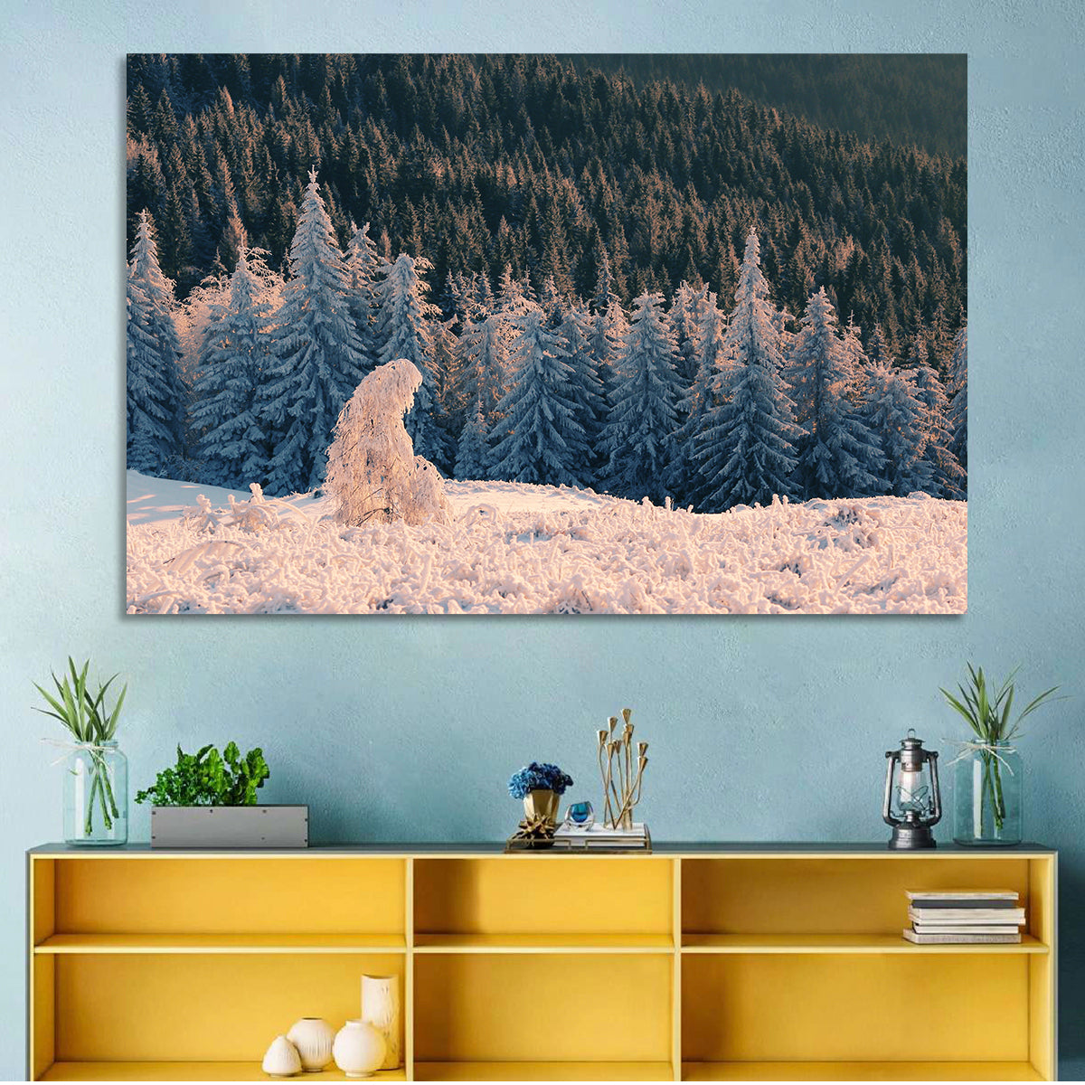 Carpathian Forest at Golden Hour Wall Art in a room, landscape