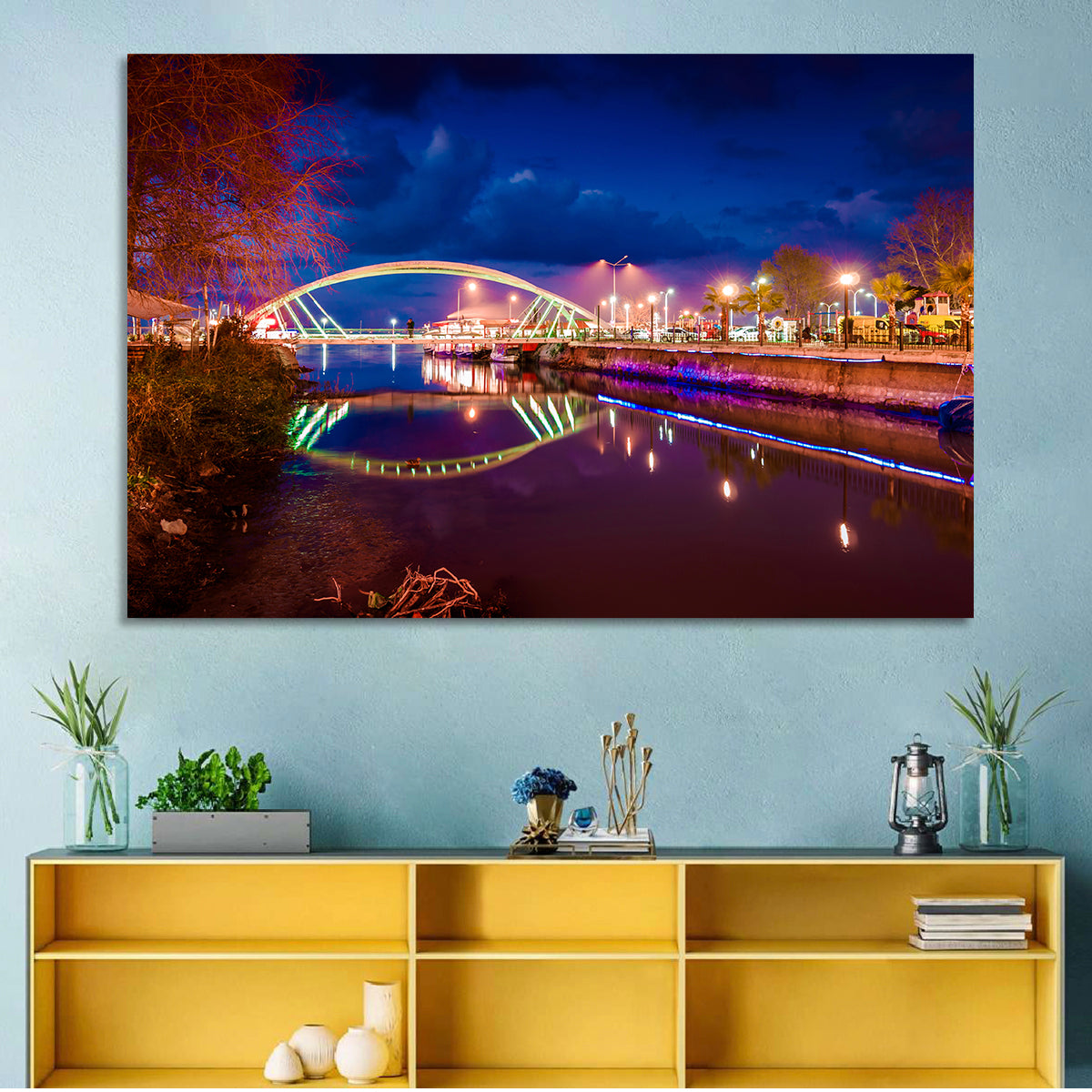 Lovers Bridge Nightscape Wall Art in a room, landscape