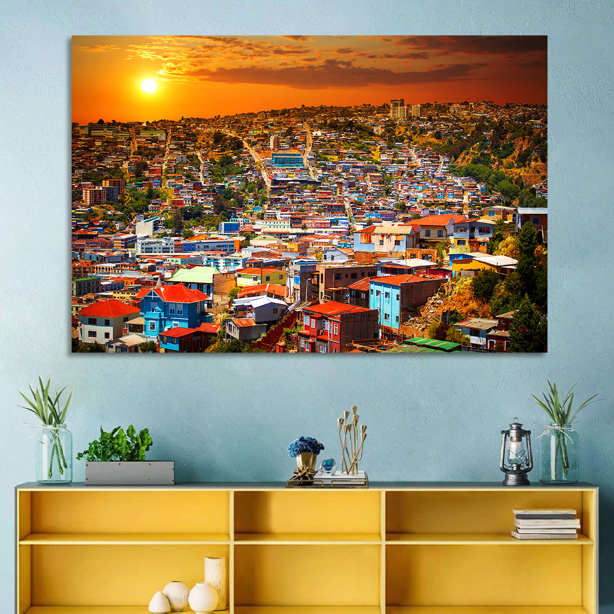 Valparaíso Hills Sunset Wall Art in a room, landscape
