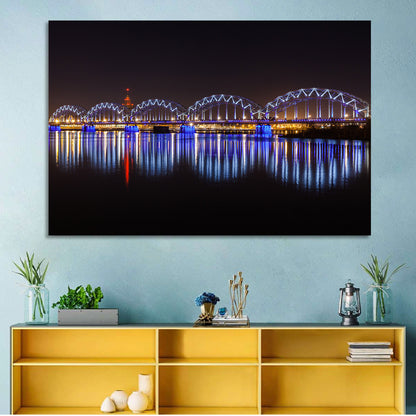 Riga Railway Bridge Nightscape Wall Art