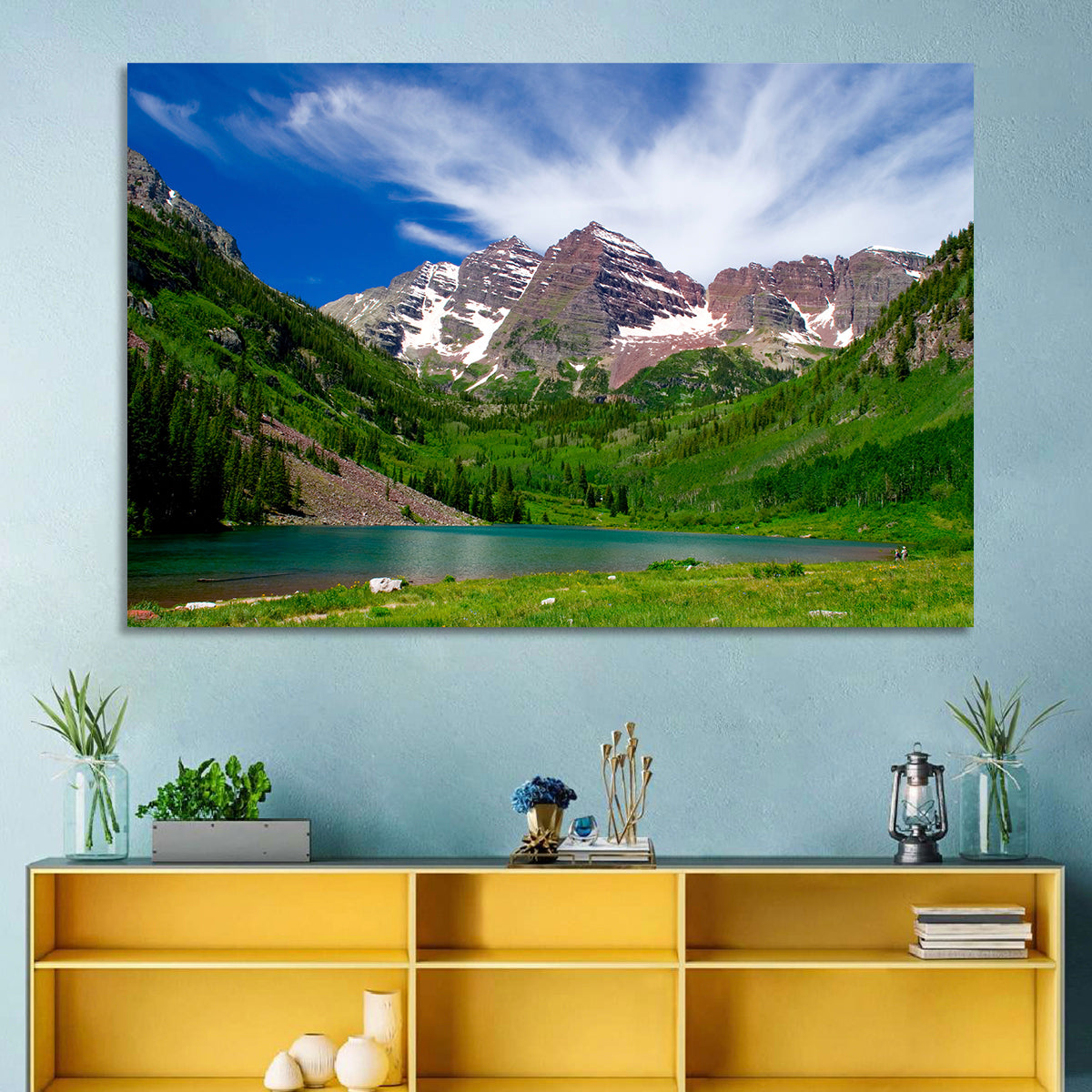 Maroon Bells Reflections at Maroon Lake Wall Art in a room, landscape