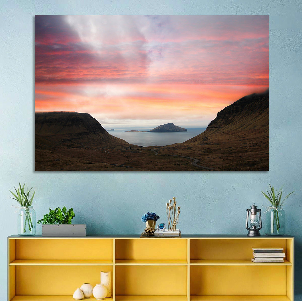Klakkur Dusk Over Kalsoy Wall Art in a room, landscape