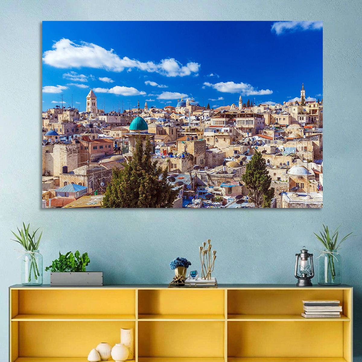 Jerusalem Old City Rooftops Wall Art in a room, landscape