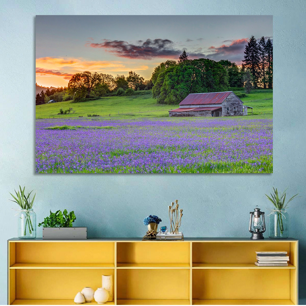 Willamette Valley Barn at Sunset Wall Art in a room, landscape
