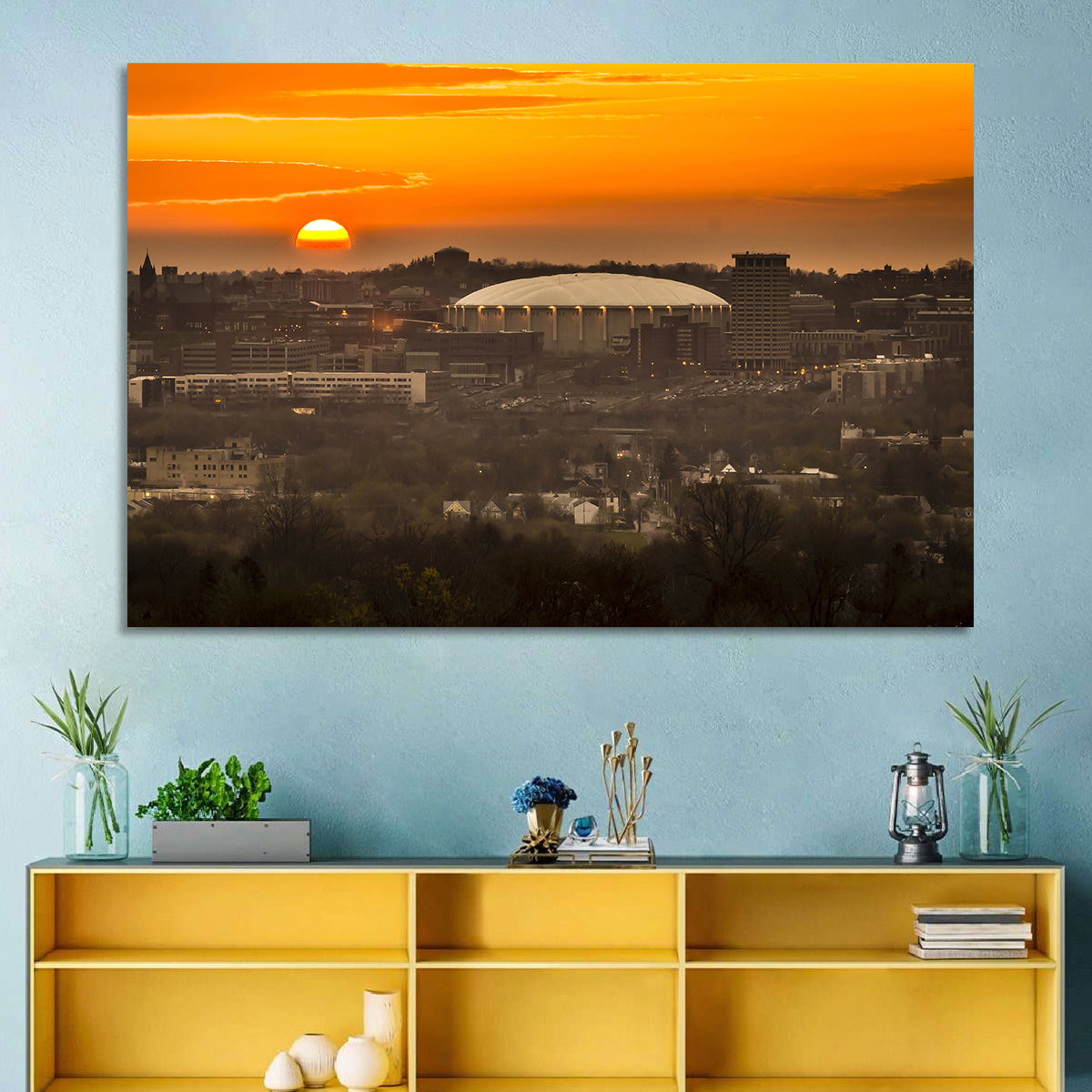 Syracuse University Hill Skyline Wall Art in a room, landscape