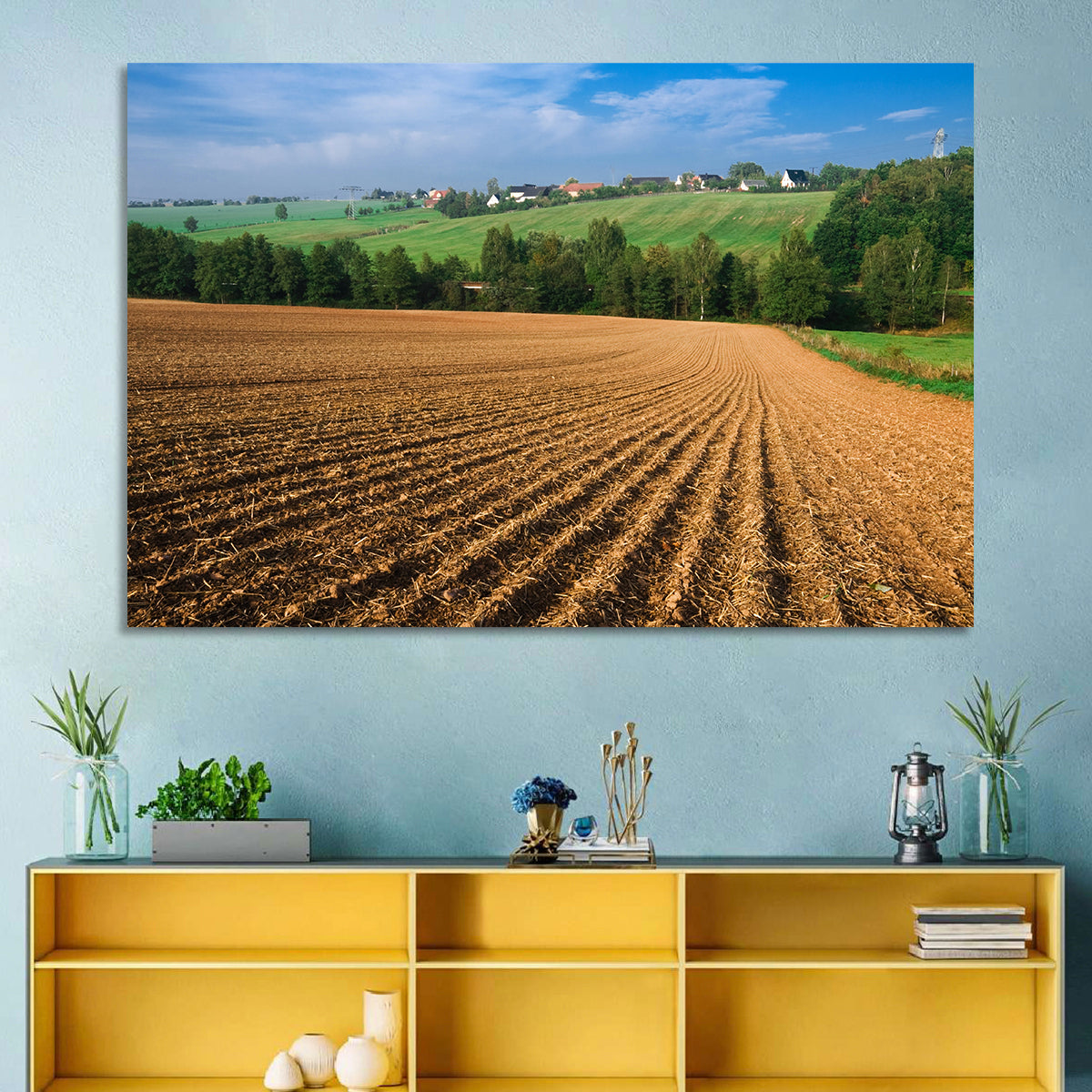 Kansas Wheat Fields Wall Art in a room, landscape