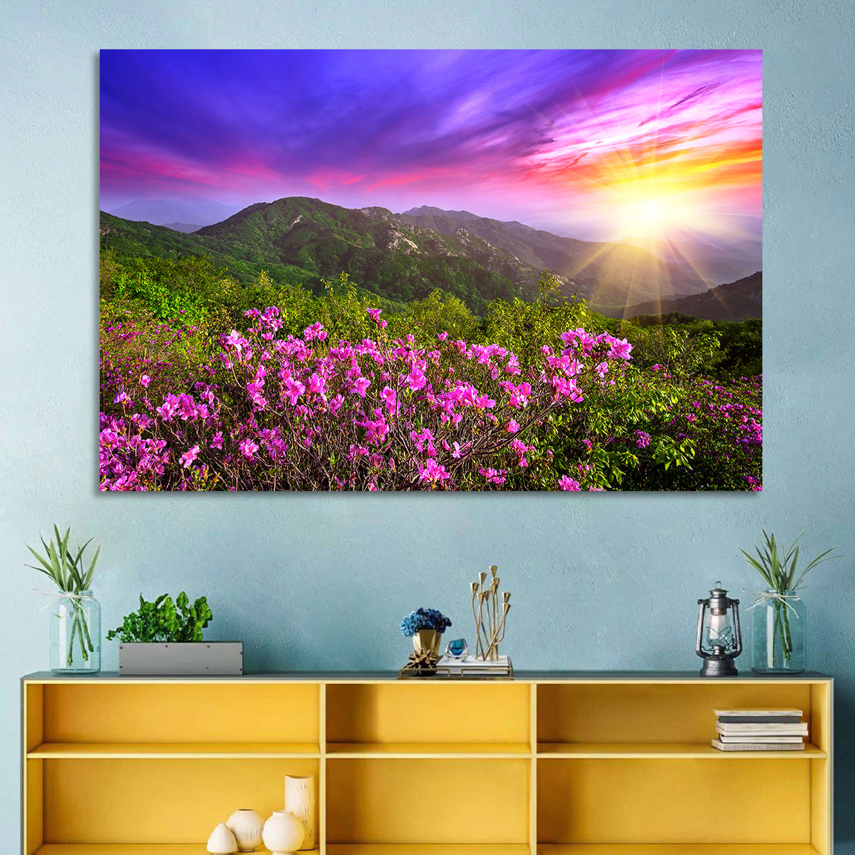 Hwangmaesan Mountain Sunset Wall Art in a room, landscape