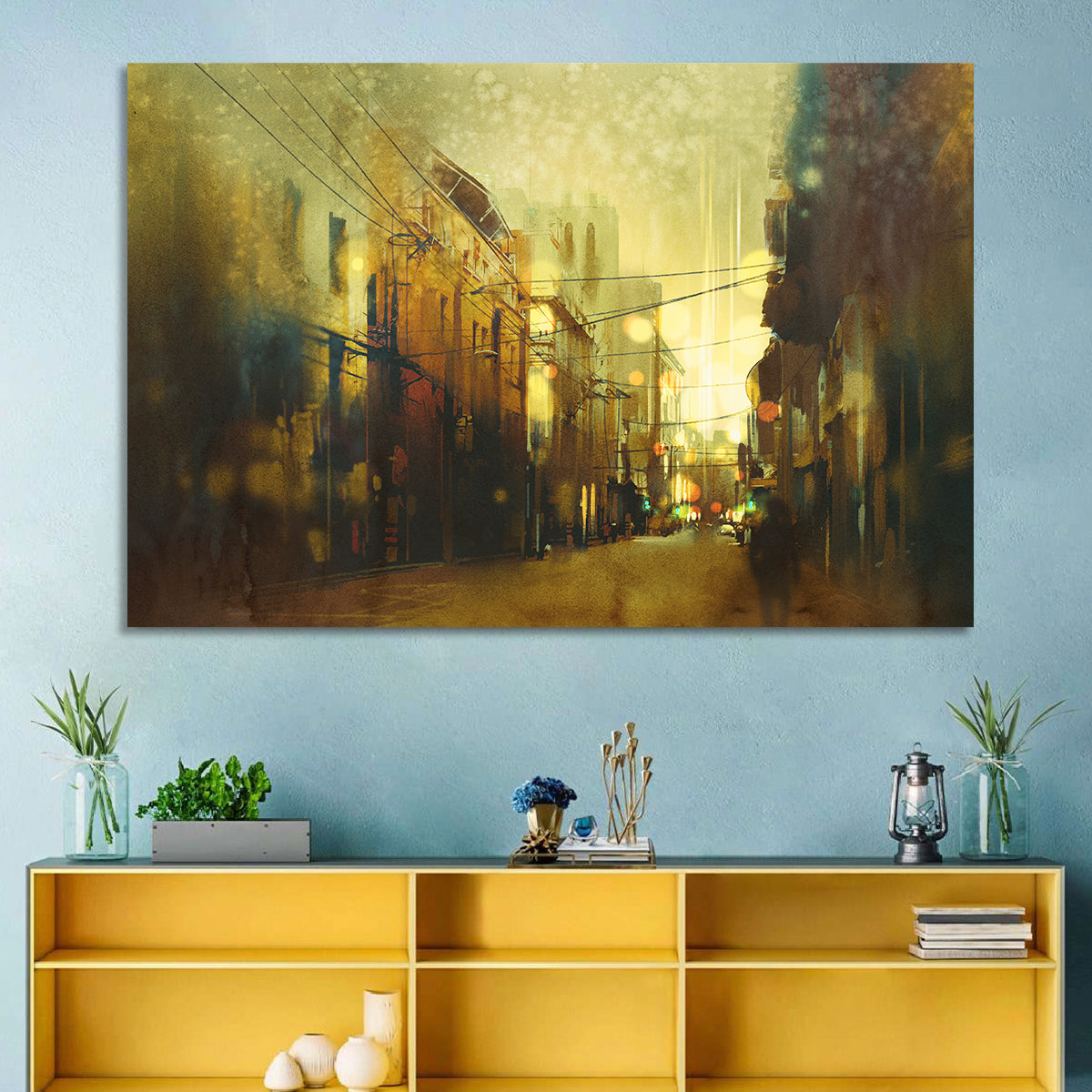 Golden Hour Urban Street Wall Art in a room, landscape