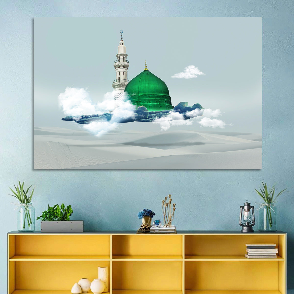 Green Dome of Al-masjid An-nabawi Wall Art in a room, landscape
