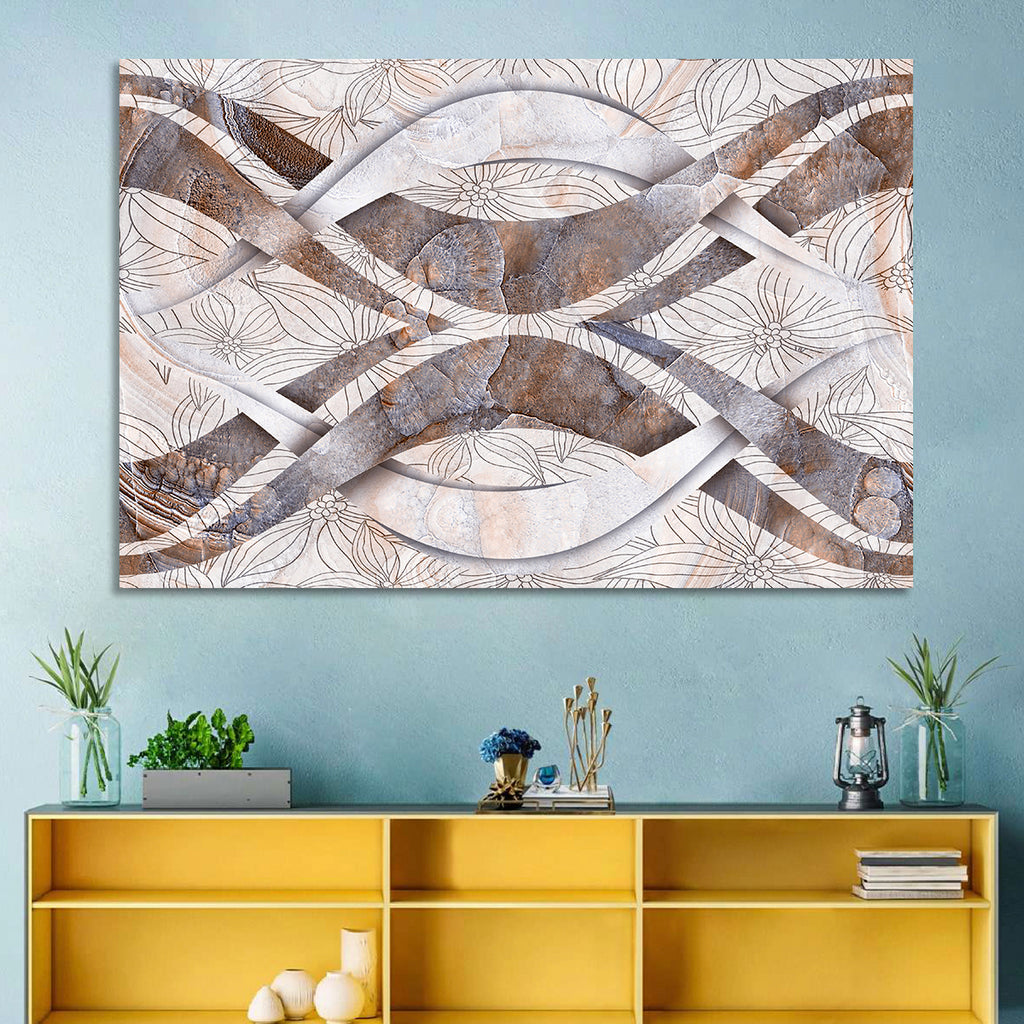 Waving Stone with Line Flowers Wall Art