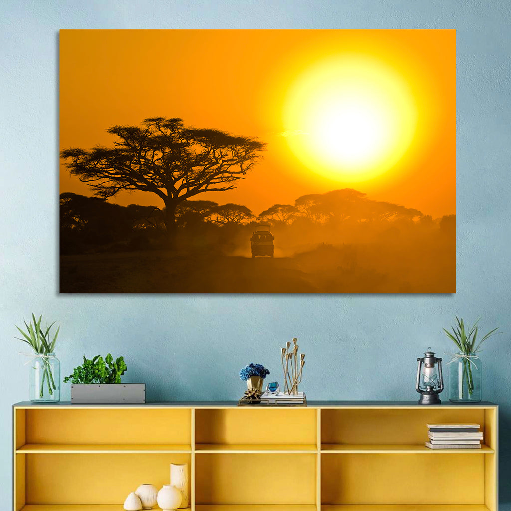 Jeep on Savannah at Sunset Wall Art