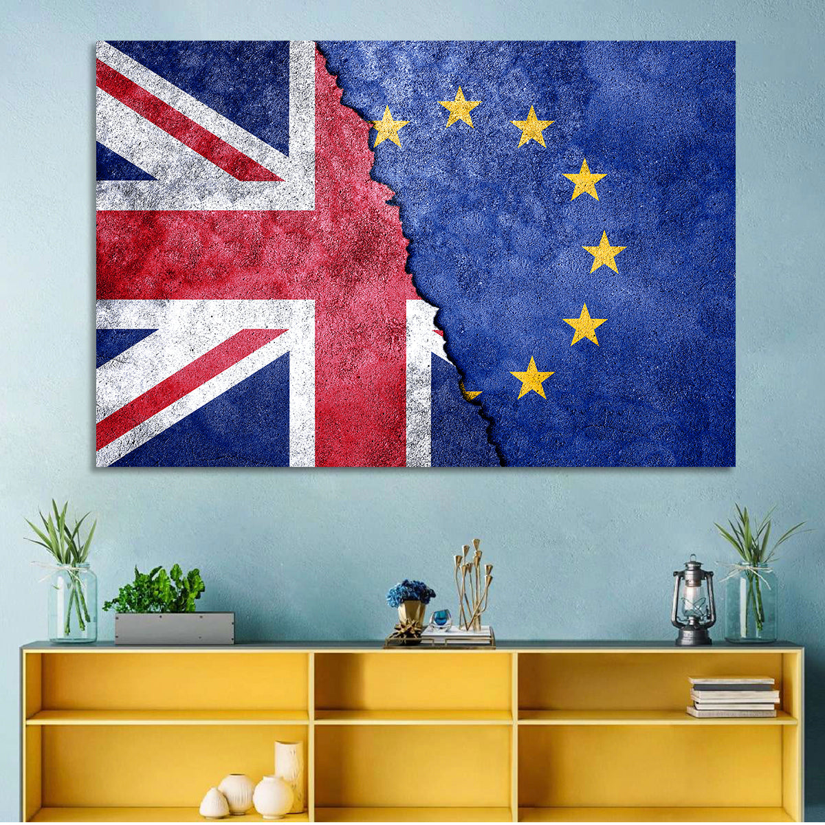 Divided Union Jack and Eu Flag Wall Art