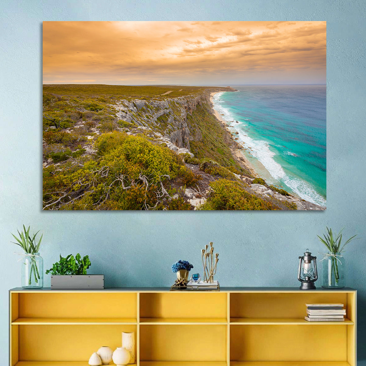 Kangaroo Island Turquoise Cliff Coast Wall Art in a room, landscape