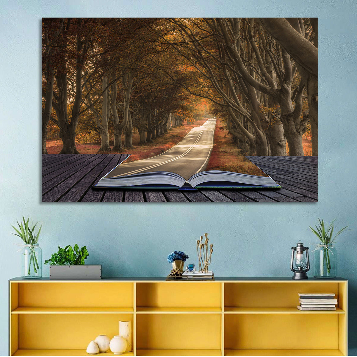 Surreal Book Pathway Wall Art in a room, landscape