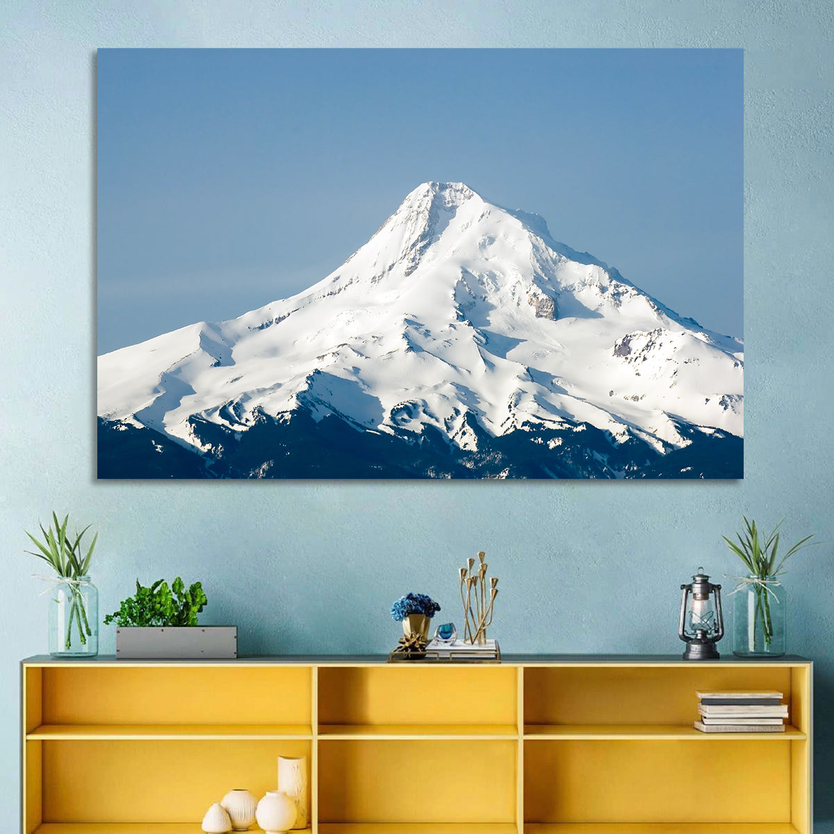 Mount Hood Winter Peak Wall Art in a room, landscape