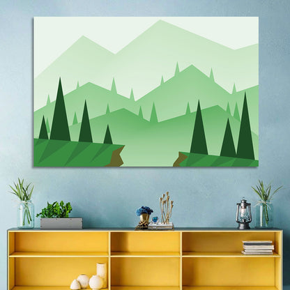 Misty Green Hills Illustration Wall Art