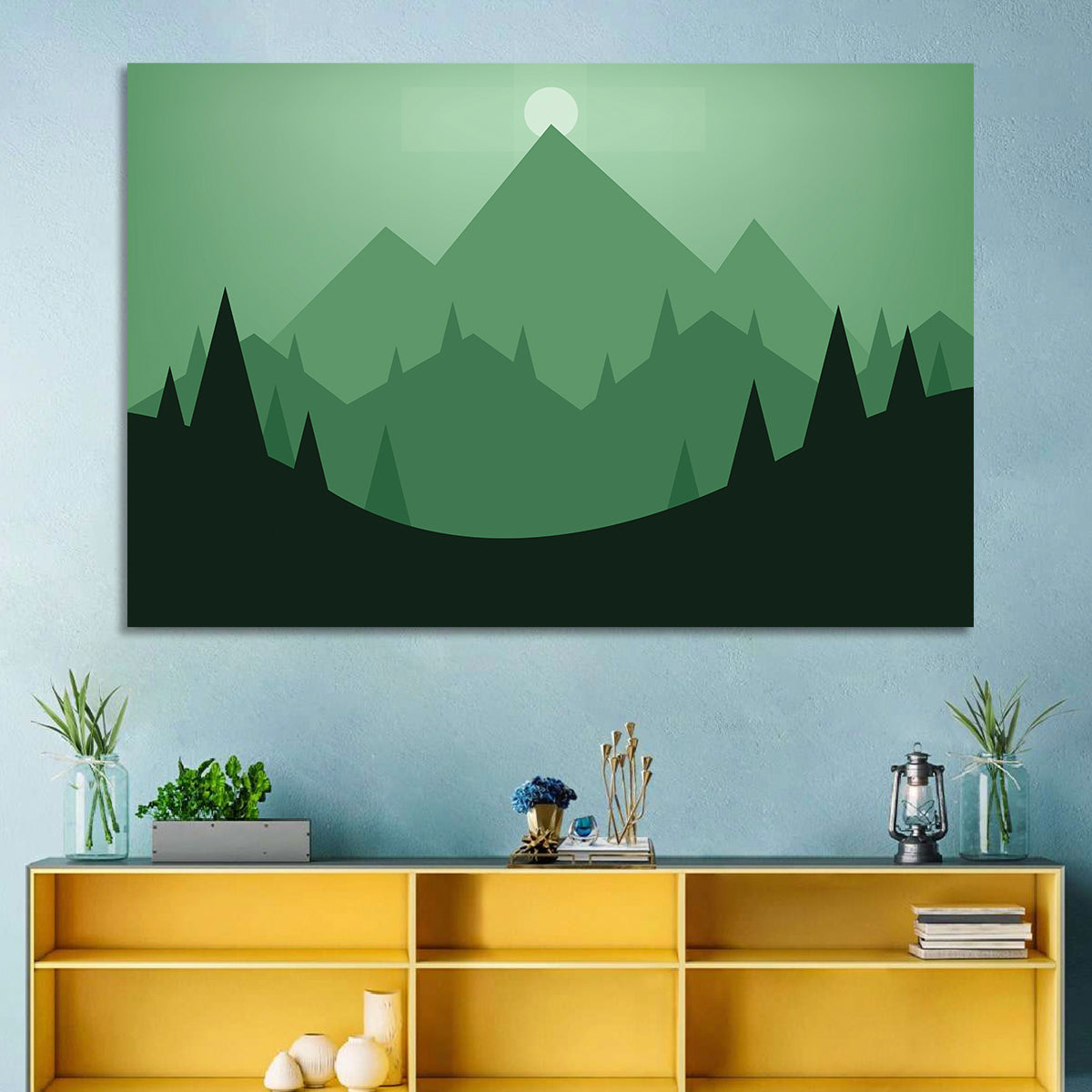 Geometric Mountain Sunset Illustration Wall Art