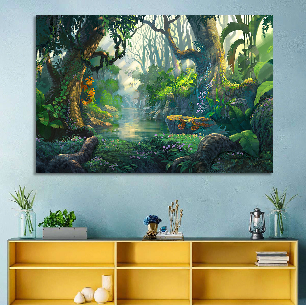 Sunlit Jungle River Wall Art
