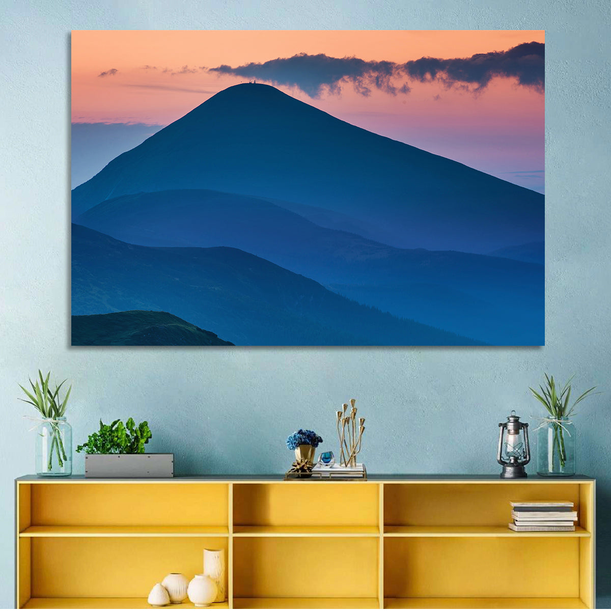 Twilight Mountain Range Wall Art in a room, landscape