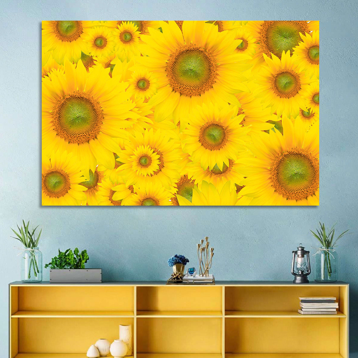 Sunflower Field Close-up in Yellow Wall Art