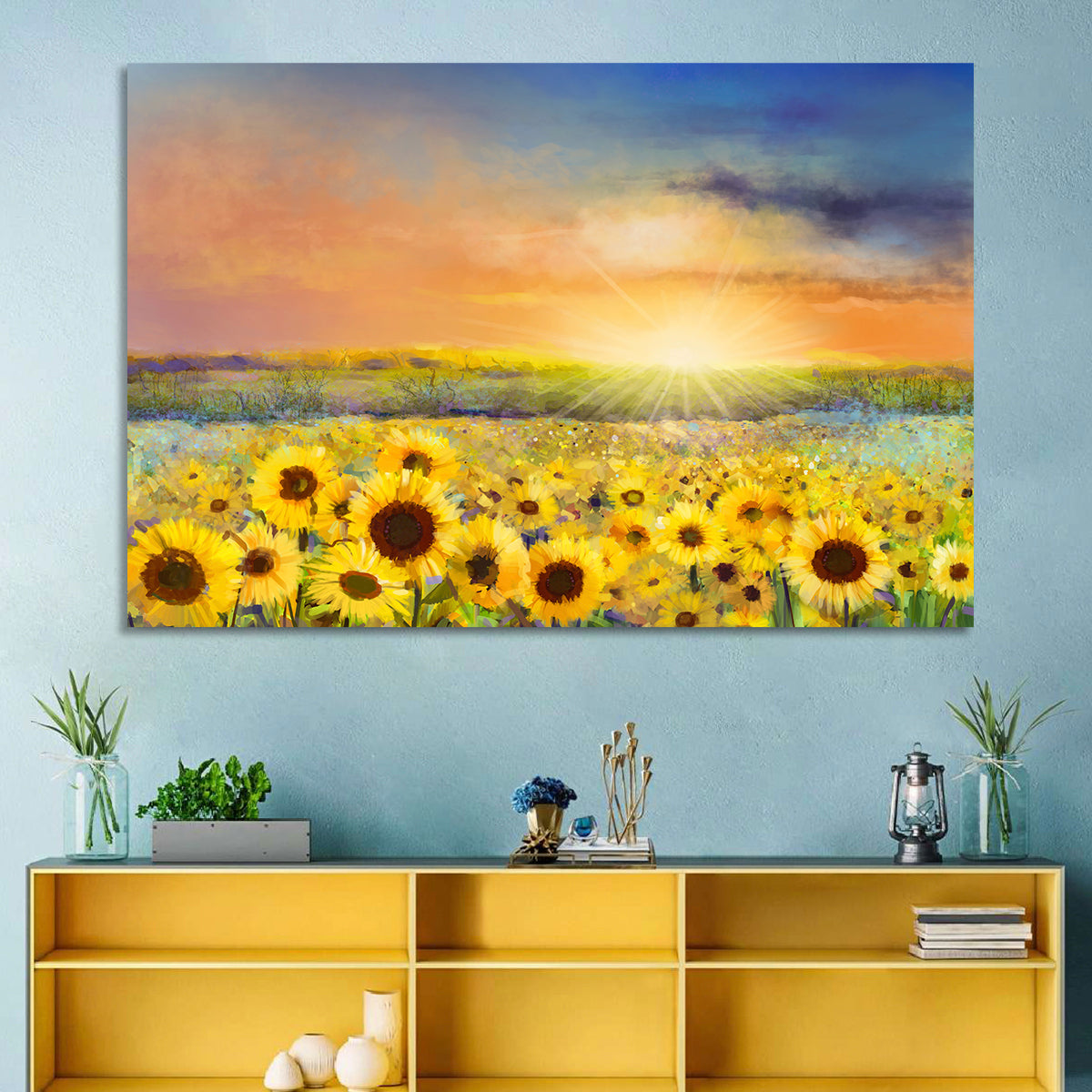 Sunburst Over Sunflower Field Wall Art