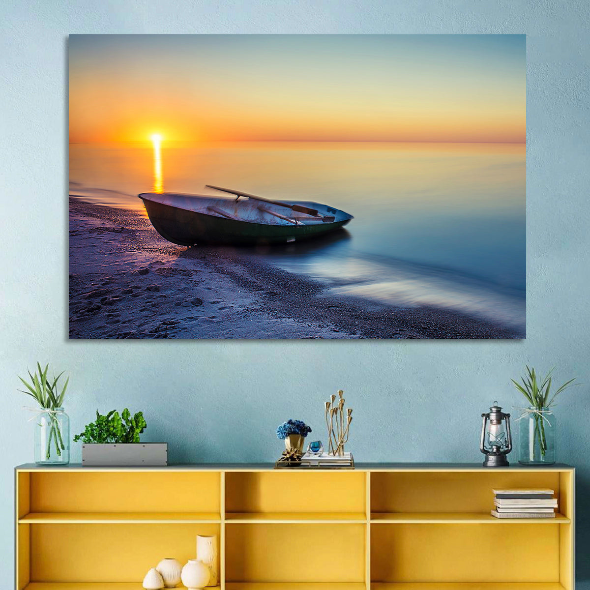 Rowboat Sunrise Seascape Wall Art