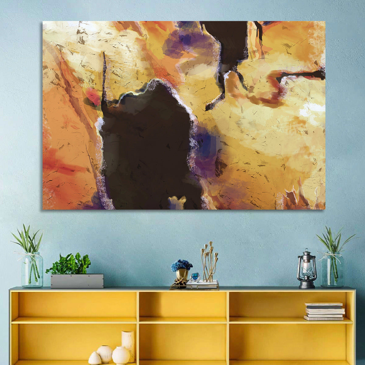 Merging Continents Textured Abstract Wall Art in a room, landscape