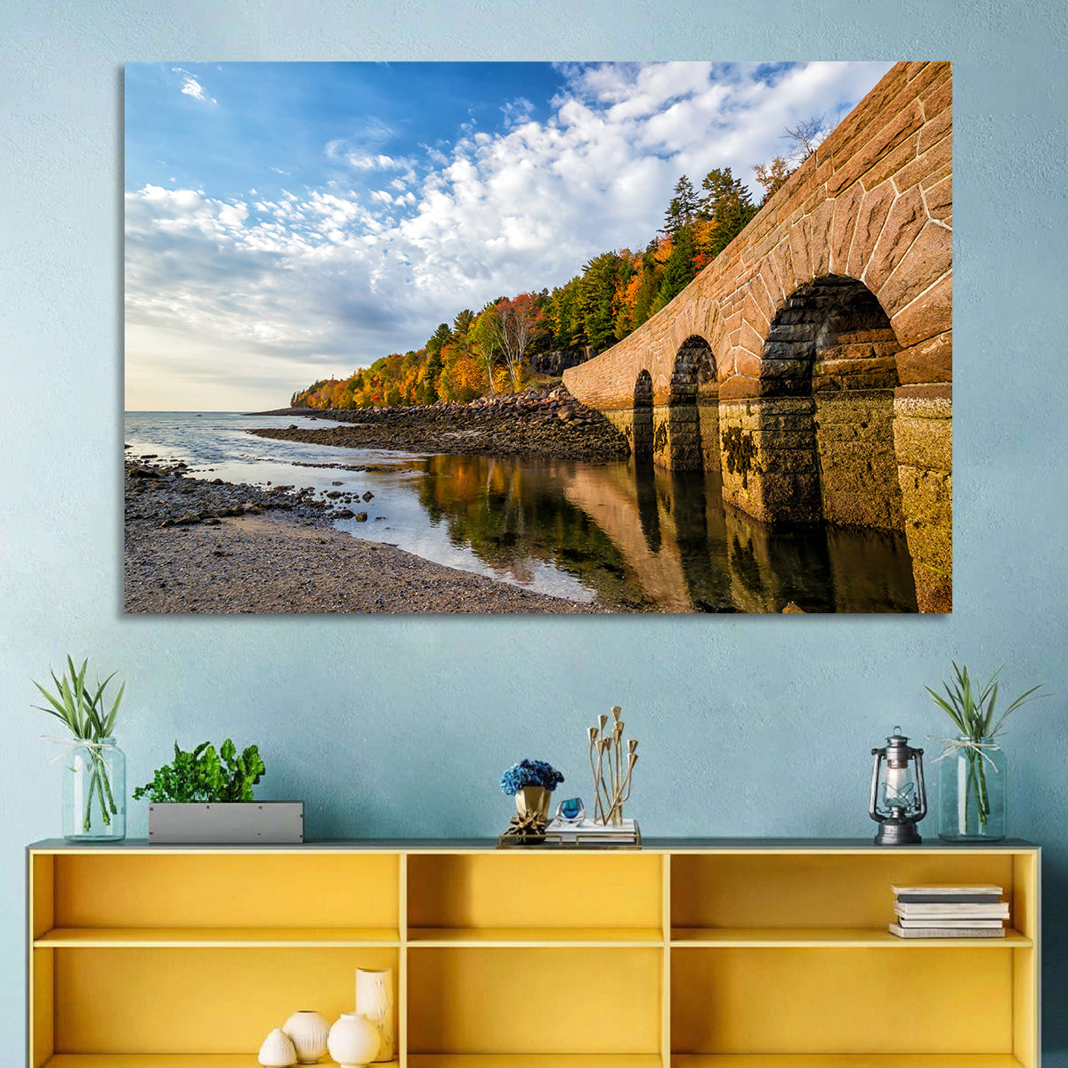 Ells Pier Stone Bridge Wall Art in a room, landscape