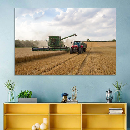 Wheat Harvest with Combine and Tractor Wall Art